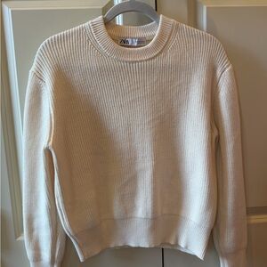 Zara Women's Soft Cream Crew Neck Sweater